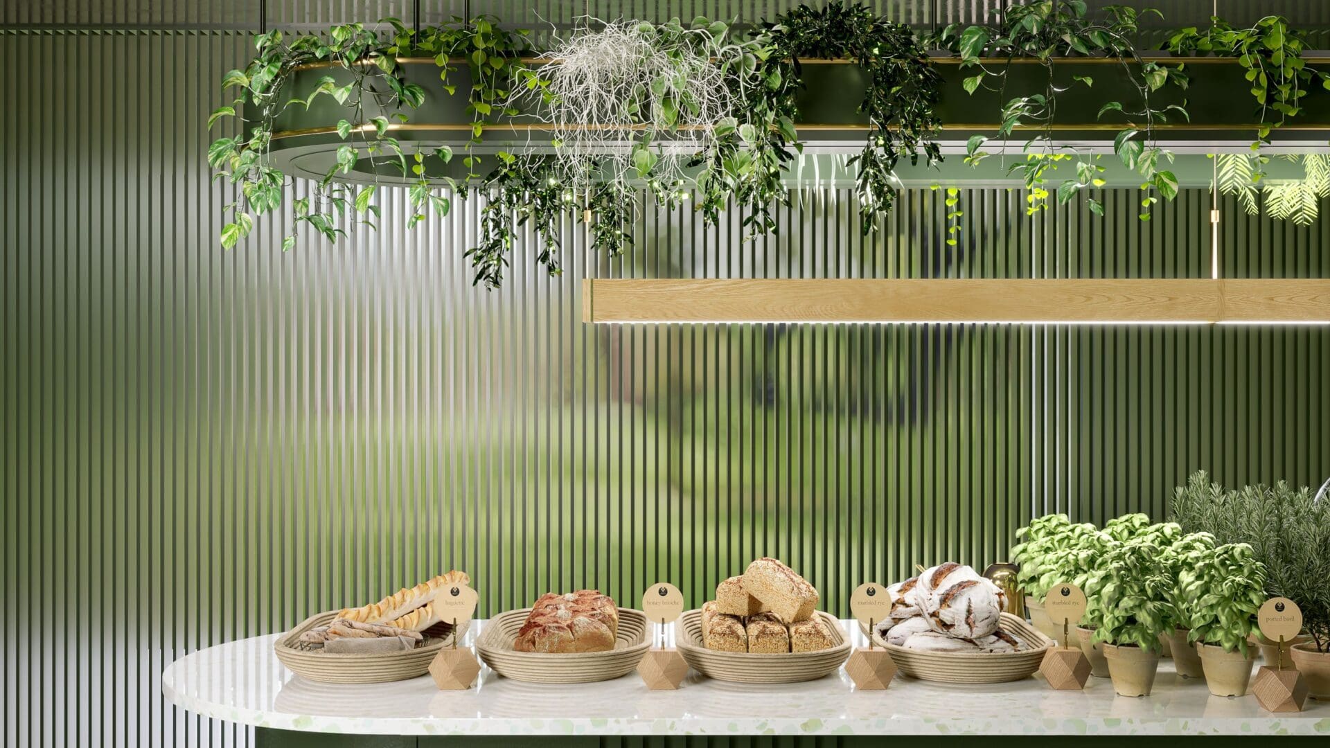 A counter with bowls of food on it